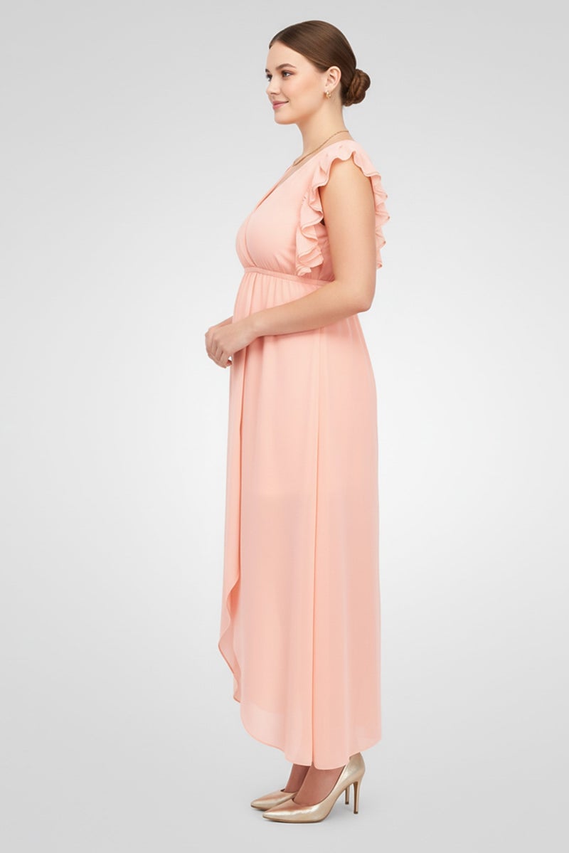 TWINSET Women Plain Ruffle Sleeve Maxi Dress, Pink - Image 3